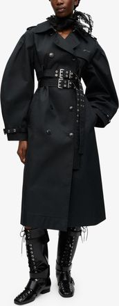 Ganni Black Bonded Cotton Trench Coat - Size 32 Organic