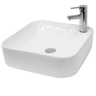 ECD Germany Lavabo sobre encimera cuadrado lavamanos ceramica blanca ba&ntilde;o