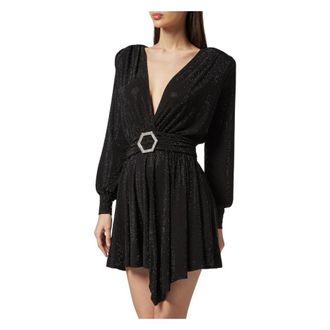 Philipp Plein Short Dress Crystal - Dames - Feestkleedjes - Zwart - L - Polyester - Kleedjes