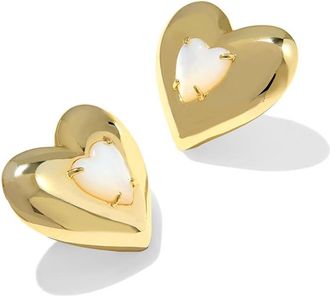 Kendra Scott Sasha Heart Stud Womens Earrings Earring Gold Freshwater Cultured Pearl, Brass