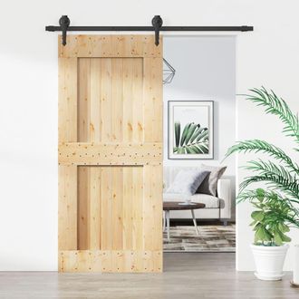 Berkfield Home Sliding Door with Hardware Set 90x210 cm Solid Wood Pine in Brown