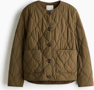 H&M Quilted Jacket in Dark Khaki Green at Nordstrom, Size Xx-Small