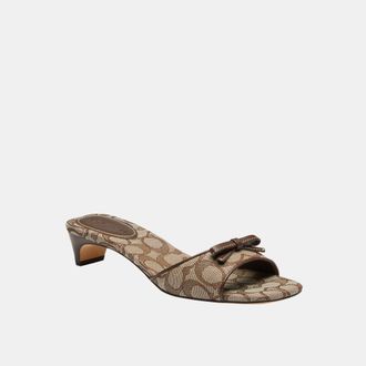 Coach Womens Bow Kitten Heel Sandal In Signature Jacquard - Beige - Size UK 3.5
