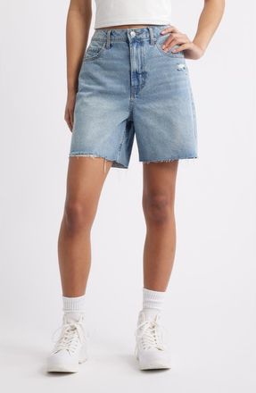 BP. Raw Hem High Waist Denim Jorts in Medium Wash at Nordstrom, Size 27