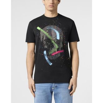 Philipp Plein Round Neck T-Shirt Paint Splash Skull Men in Black at Nordstrom, Size Xxx-Large