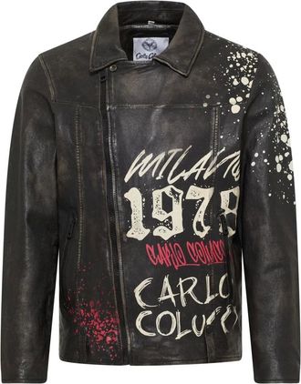 Carlo Colucci Jassen, Heren, Zwart, M, Leer, Airbrush Leren Jas
