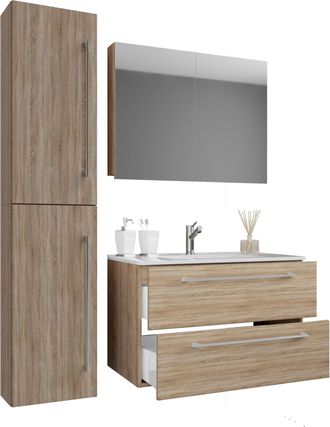 ebuy24 Ebuy24 - Vcm 4 Piezas Lavabo Lavabo Gabinete Inferior Ancho 80 Cm Muebles De Ba&ntilde;o Conjunto Con Cajones Puertas Giratorias Gabinete De Espejo Badinos (