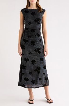 ASTR the Label Tionne Burnout Midi Dress in Teal Black at Nordstrom Rack, Size Small