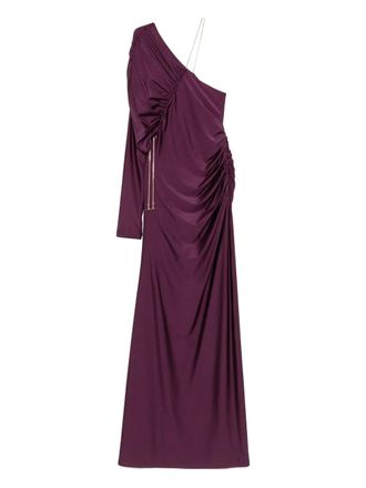 DANAMÉ one-shoulder chain-embellished maxi dress - women - Nylon/Elastane - 40 - Purple