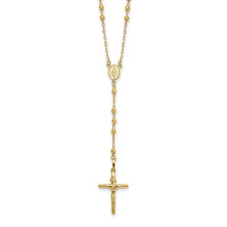 Diamond2Deal 14k Yellow Gold Diamond-cut 3mm Beaded Semi-solid Rosary Necklace 24