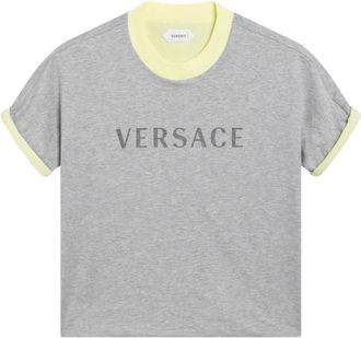 Versace Tops, Dames, Grijs, S, Katoen, Bedruikt stretch katoen-jersey T-shirt