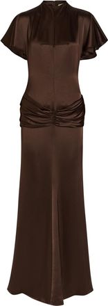 De La Vali DE LA Vali Myra Gathered Satin Gown - Brown - 12 (UK12 / M)