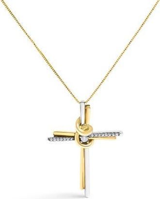 House of Brilliance Espira 10K Two-Tone Gold Diamond-Accented Cross Pendant Necklace in Yellow at Nordstrom