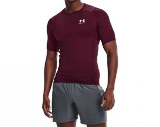 Under Armour Mens Heatgear Short Sleeve Compression Shirt In Maroon
