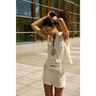H&M Pointelle-knit Top in Cream at Nordstrom, Size X-Small