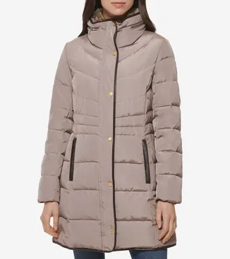 Cole Haan Womens Hidden-Hood Puffer Coat - Beige Size Medium