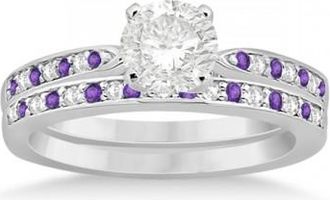 Allurez Amethyst & Diamond Engagement Ring Set 14k White Gold (0.55ct)