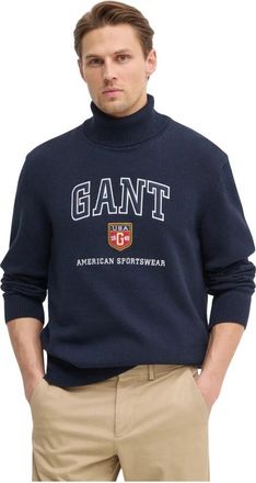 GANT Logo Turtleneck Sweater - Heren - Coltruien - Blauw - XL - Katoen - Truien & Vesten