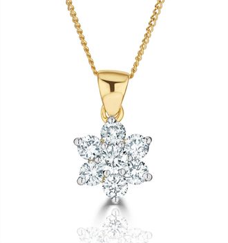 The Diamond Store 18K Gold Diamond Cluster Pendant Necklace 0.50CT H/SI