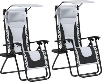 OUTSUNNY 2 Pcs Zero Gravity Lounger Chair - Folding Reclining Chair - Light Grey | TJ Hughes