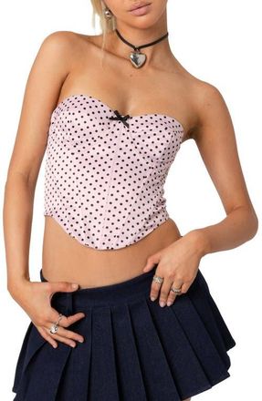 Edikted Polka Dot Satin Crop Corset Top in Light-Pink at Nordstrom, Size Medium