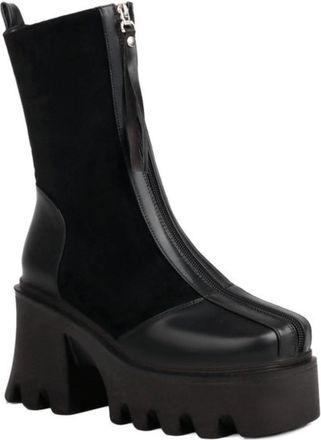 Generic Womens Retro Chelsea Boots with Chunky Platform Heel, Front Zipper & Mid-Calf Fit, for Casual Everyday,Black,6.5 UK