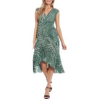 London Times Dot Twist Front Pleated Midi Dress in Pine/Cream at Nordstrom Rack, Size 4