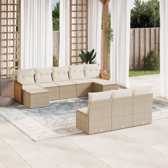 vidaXL Juego De Sof&aacute;s Jard&iacute;n Con Cojines Beige 10 Pzas Rat&aacute;n Sint&eacute;tico Vidaxl