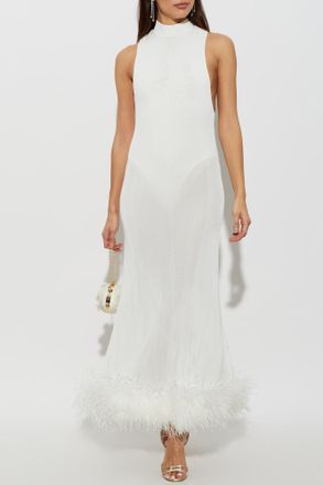 Self Portrait Lace Dress With Ostrich Feathers, Womens, White