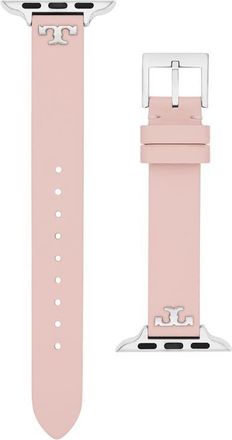 Tory Burch Leather 14mm Apple Watch Watchband in Blush at Nordstrom