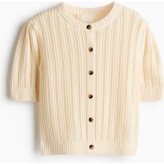 H&M Pointelle-knit Cardigan in Light Beige at Nordstrom, Size Xx-Large
