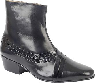 Montecatini Mens Cuban Heel Italian Reptile Leather Boots - Black/Reptile Leather, Mens UK 9/EU 43