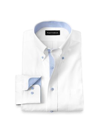 Paul Fredrick Comfort Stretch Non-iron Solid Dress Shirt With Contrast Trim