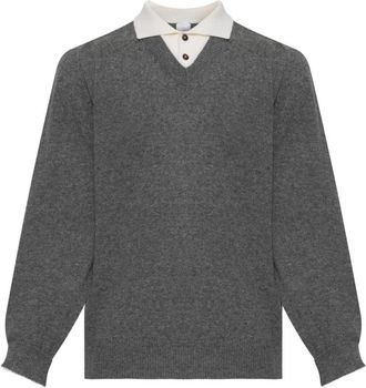Eleventy Wool Sweater - Heren - V-hals truien - Grijs - XL - Katoen - Truien & Vesten