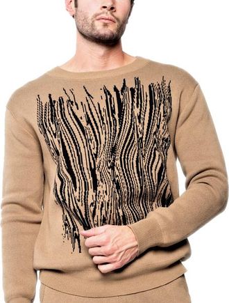 Dai Moda Mens Caviar Embroidery Print Sweater in Wheat at Nordstrom, Size X-Large