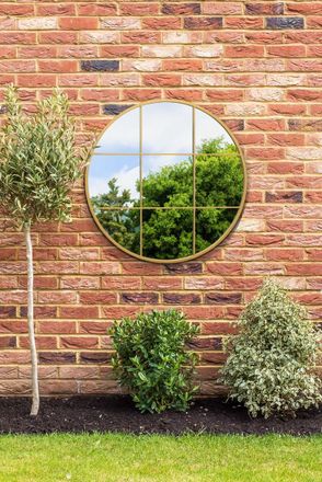 MirrorOutlet Gold Metal Frame Round Window Garden Wall Mirror 31x31 80x80CM | Size: 1 Pack