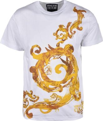 Versace Jeans Couture Tops, Heren, Wit, XL, Katoen, Katoenen T-shirt met uniek design