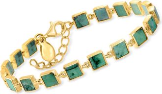 Ross-Simons Emerald Square-Link Bracelet in 18kt Gold Over Sterling