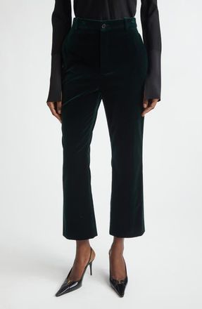 Saint Laurent High Waist Cotton Velour Pants in Emeraude at Nordstrom, Size 10 Us