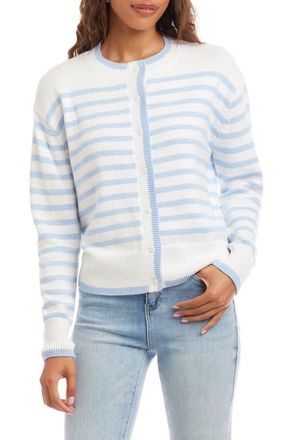 Karen Kane Stripe Cardigan Sweater in Blue With Off White at Nordstrom, Size Medium P