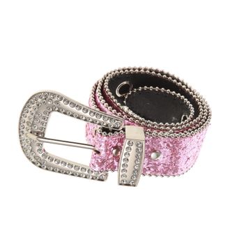 Frcolor Womens Rhinestone Waist Belt with Pink Sequin Edge, Adjustable 3.8cm Wide Dress and Jeans Accessory for Girls and Women