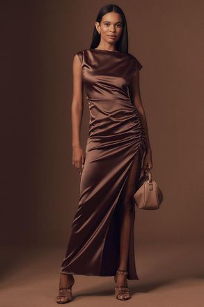 BHLDN Francesca High-Neck Stretch Satin Maxi Dress