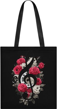 Generic Music Note Rose Tote Bag for Women Men Shoulder Bags Purses Pouch Handbags