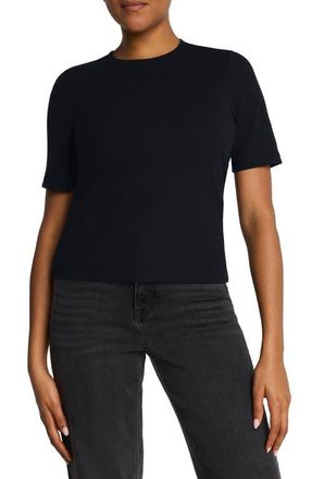 Spanx Crewneck Elbow Sleeve T-Shirt in Classic Black at Nordstrom, Size 2 X