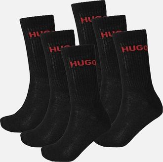 HUGO BOSS Mens 6-Pack Red Logo Ribbed Sports Socks, Black - Black/Black/Black - Size: 16/14.5/8/15/8.5/15.5/9/13/13.5/14/6.5/7/7.5/11.5/5/12/5.5/12.5