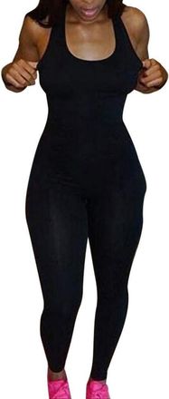 Generic Bodycon Jumpsuit for Women UK, Sleeveless Square Neck Black Jumpsuit, Seamless Ribbed Stretchy Romper for Fitness Yoga Workout