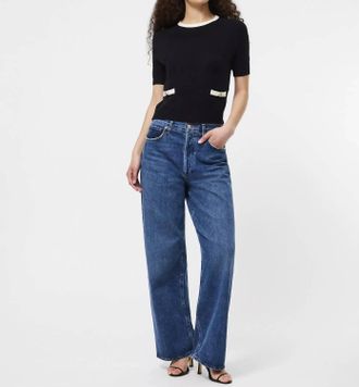French Connection Babysoft Short Sleeve Top In Blue