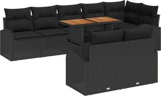 vidaXL Conjunto De Sof&aacute; De Jard&iacute;n 9 Pcs Negro Polirat&aacute;n Vidaxl