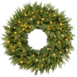 Best Choice Products Pre-Lit Cedar Cypress Christmas Wreath w/ Twinkling LEDs, Realistic Large Indoor/Outdoor Holiday Decor, Plug-In