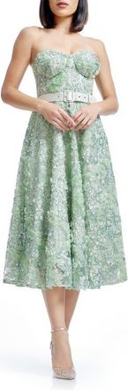 Dress The Population Mabel Beaded Floral Appliqué Strapless Belted Cocktail Dress Mabel Embroidered Floral Strapless Cocktail Dress in Sage Multi at